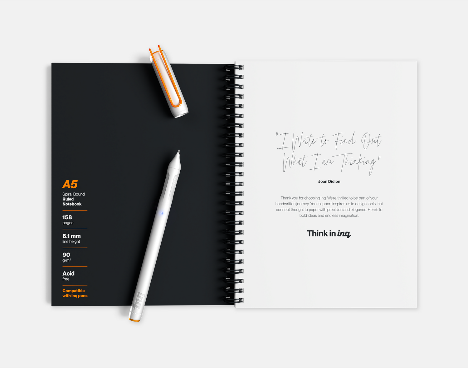 inq writing sets include intelligent ink pen, spiral notebook and app