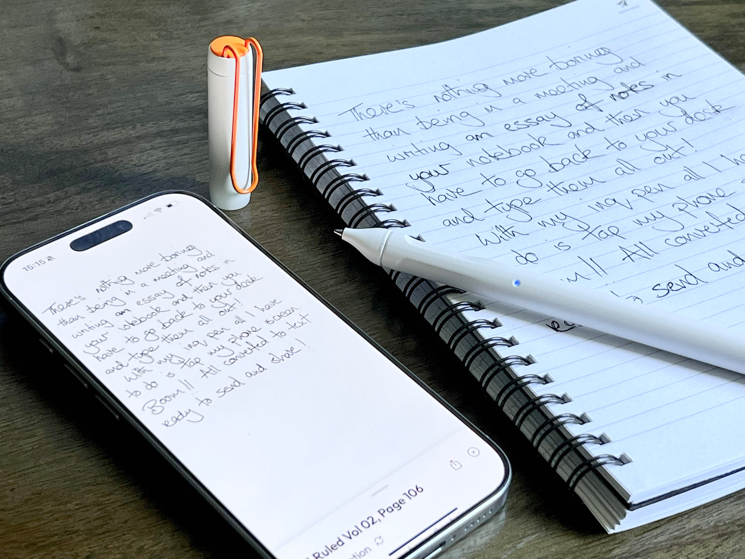 inq writing sets include intelligent ink pen, spiral notebook and app