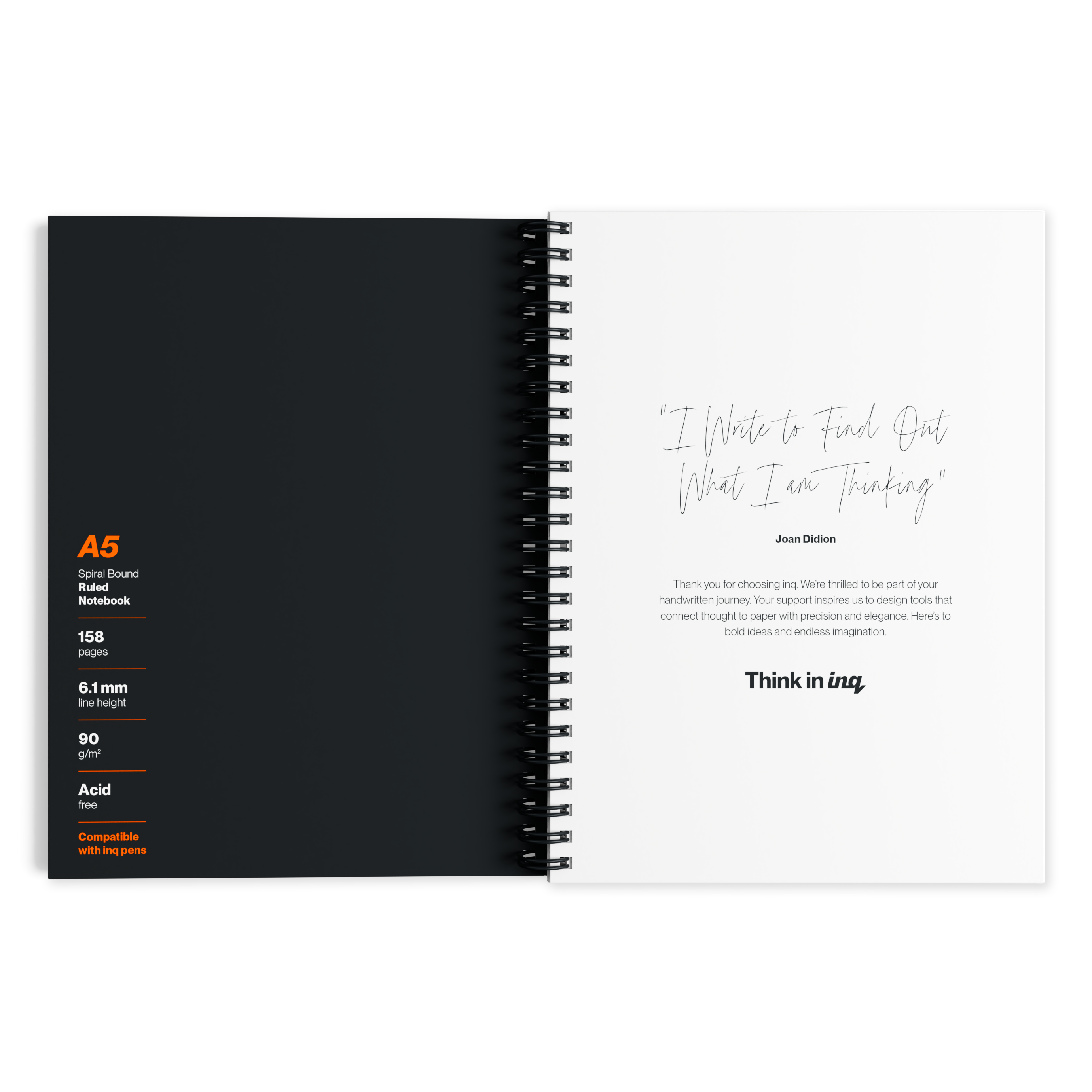 inq A5 Smart Paper Spiral Notebook Inside, Black