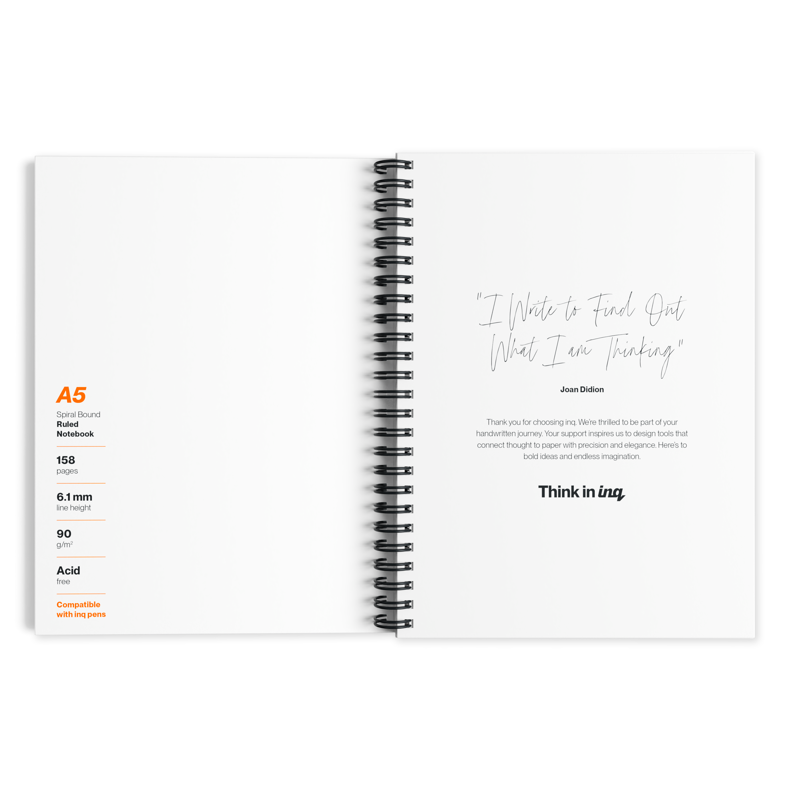 inq A5 Smart Paper Spiral Notebook Inside, White
