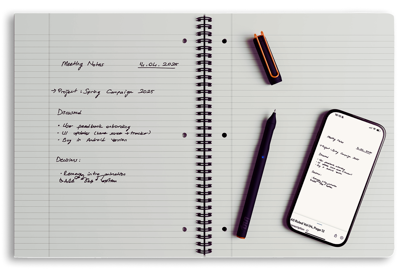 inq writing sets include intelligent ink pen, spiral notebook and app