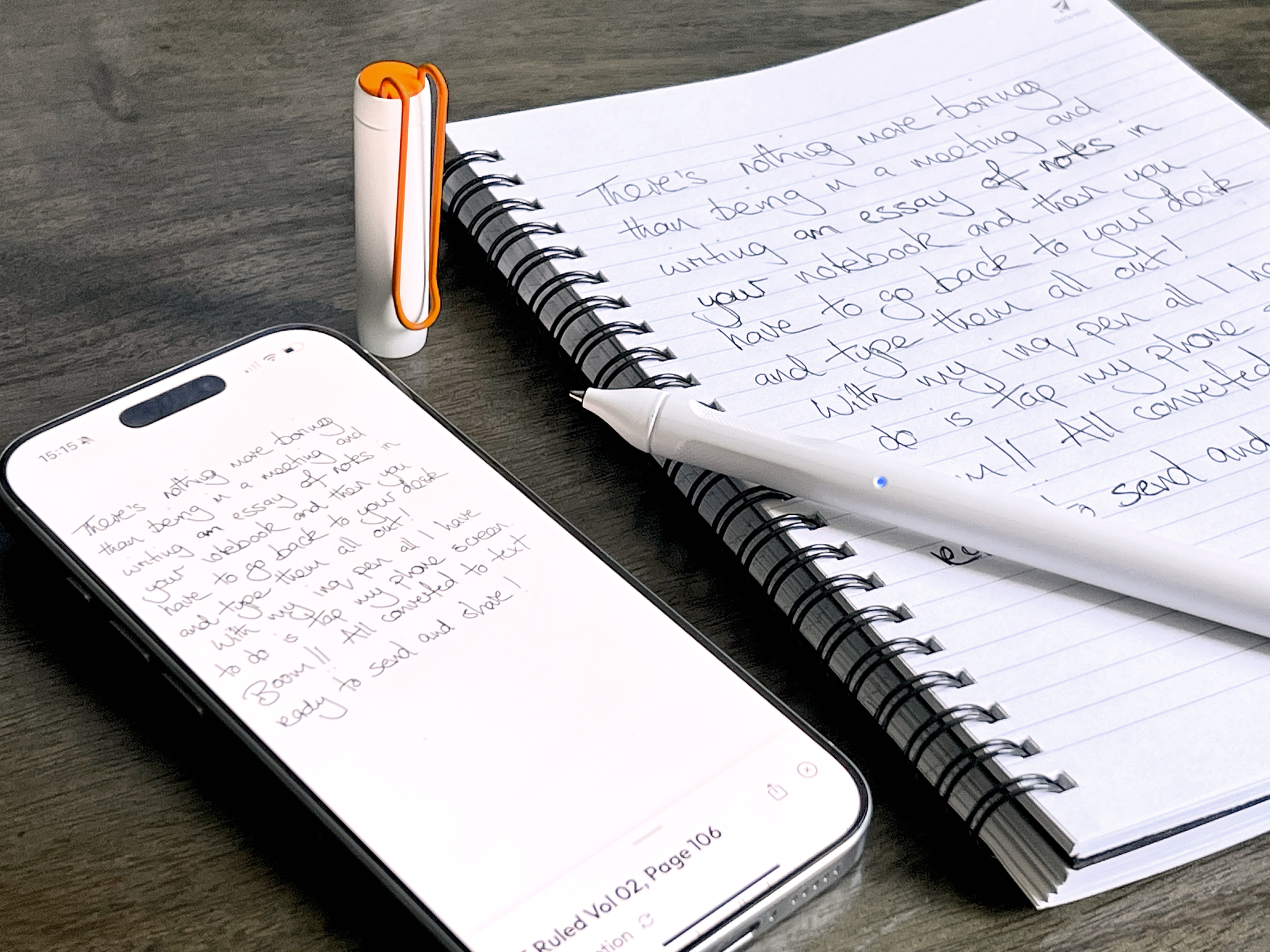 inq writing set with white ink pen, spiral notebook and app