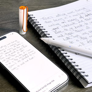 inq writing set with white ink pen, spiral notebook and app